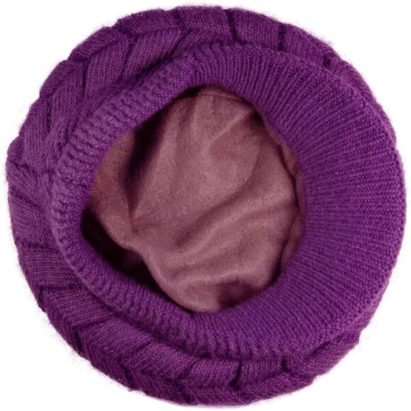 〽️Women’s Purple Winter Warm Knit Wool Snow Ski Hat with Visor main image 9